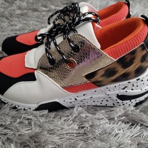 Women's leopard print and orange sneakers